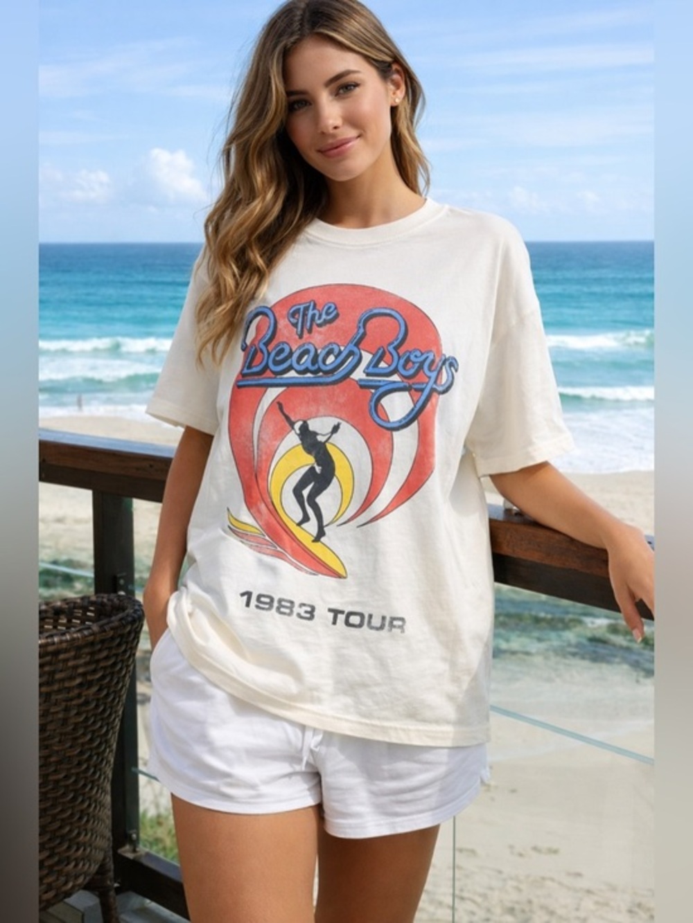 The Beach Boys 1983 Tour Graphic Tee - unisex - oversized XL - H&M - cream